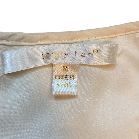 Jenny Han Shift Dress Ruffle Beaded Cotton/Silk Cream Size M - Picture 7 of 8